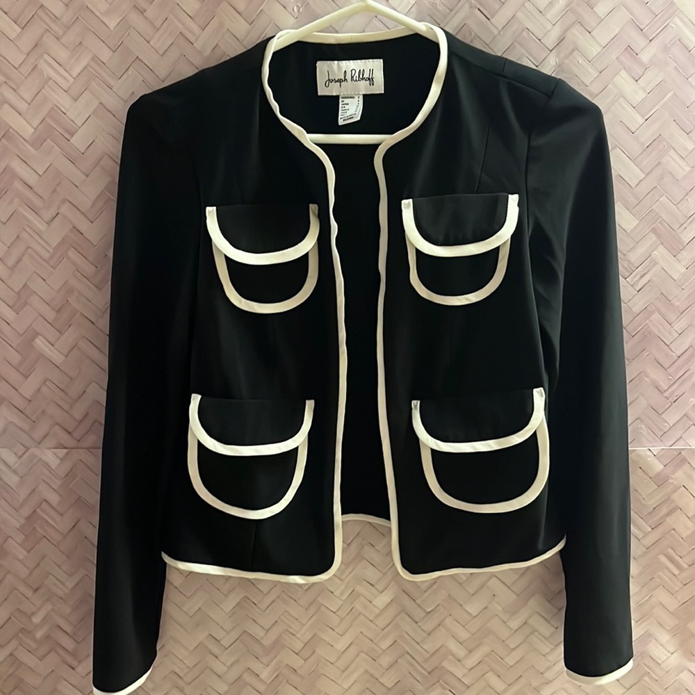 Joseph Ribkoff Black white Open Front jacket, blazer size 2, with pockets - Picture 1 of 6